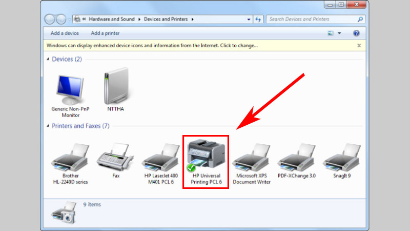 Chọn thiết bị m&aacute;y in cần thiết lập
